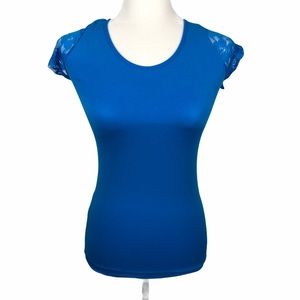 NWT Soho Girls Juniors Sheer Floral Lace Back Top One Size Short Sleeves